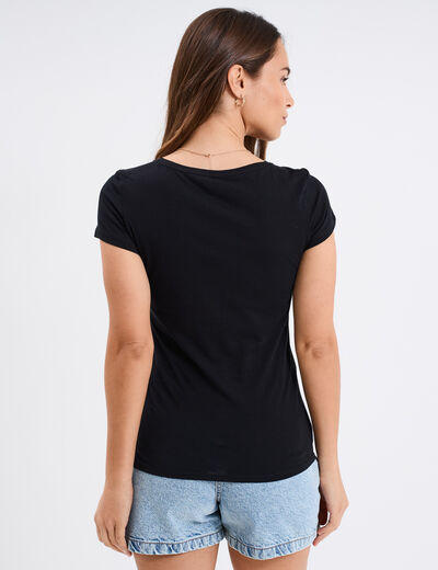 T-shirt coton col rond manches courtes noir femme