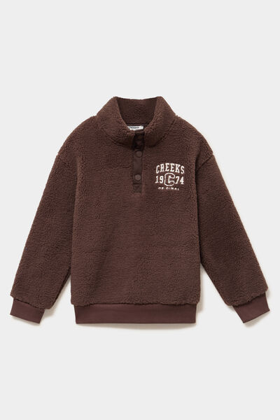 Sweat camionneur polaire manches longues marron fonc&eacute; gar&ccedil;on