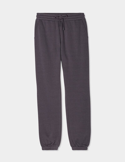 Pantalon jogging droit molleton gris foncé femme