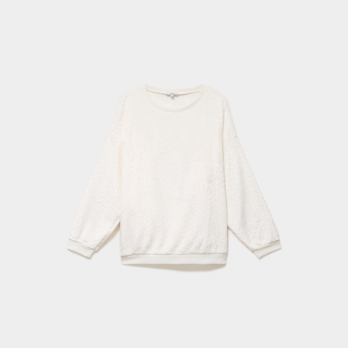 Sweat d&eacute;tails torsades manches longues blanc femme grande taille