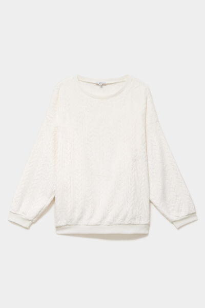 Sweat d&eacute;tails torsades manches longues blanc femme grande taille