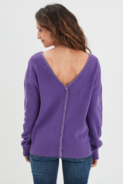 Pull gilet recto-verso col en V violet femme