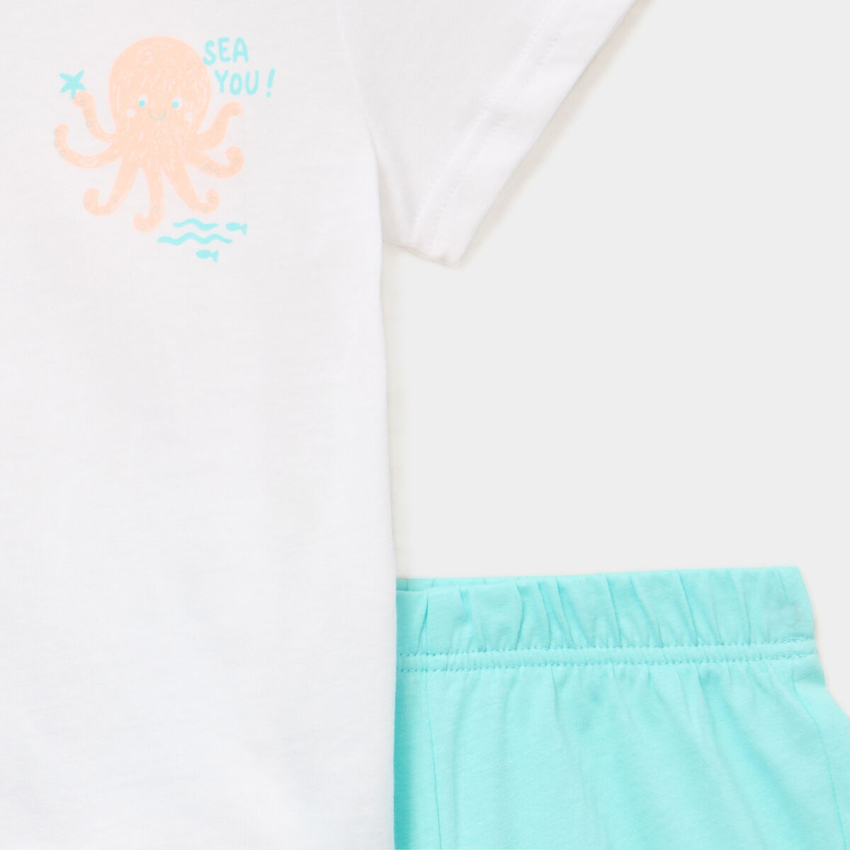 Ensemble 2 pi&egrave;ces short et t-shirt coton bleu turquoise b&eacute;b&eacute; gar&ccedil;on