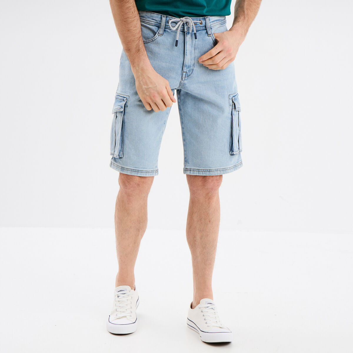 Bermuda cargo en jean Creeks denim bleach homme