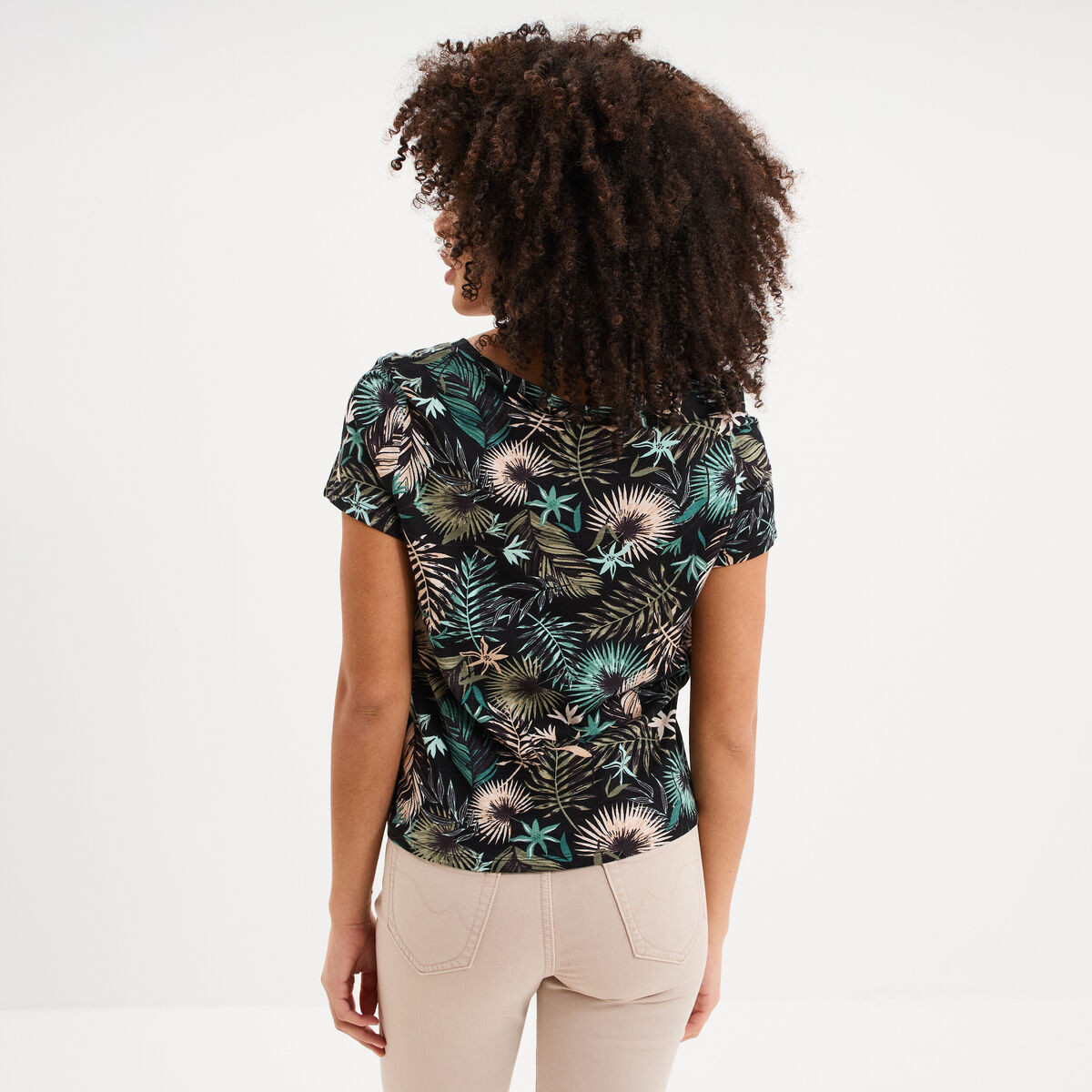 T-shirt taille effet nou&eacute; coton noir femme