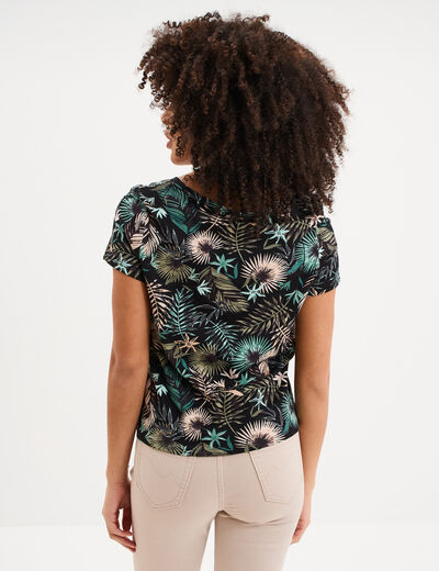 T-shirt taille effet nou&eacute; coton noir femme
