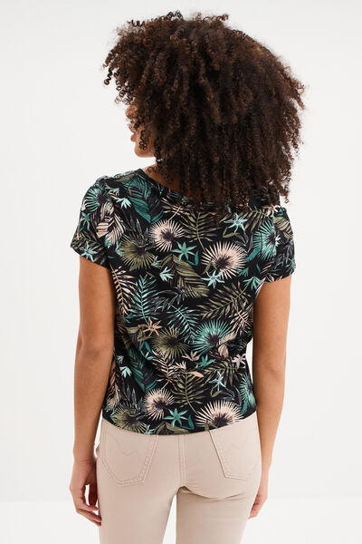 T-shirt taille effet nou&eacute; coton noir femme