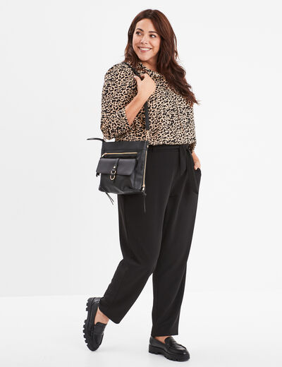 Pantalon taille &eacute;lastiqu&eacute;e ceintur&eacute;e noir femme grande taille