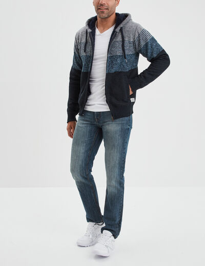 Gilet zippé doublé à capuche bleu marine homme