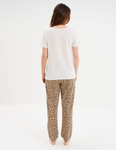 Ensemble pyjama pantalon t-shirt coton beige femme