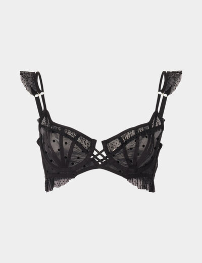 Soutien-gorge corbeille plumetis noir femme