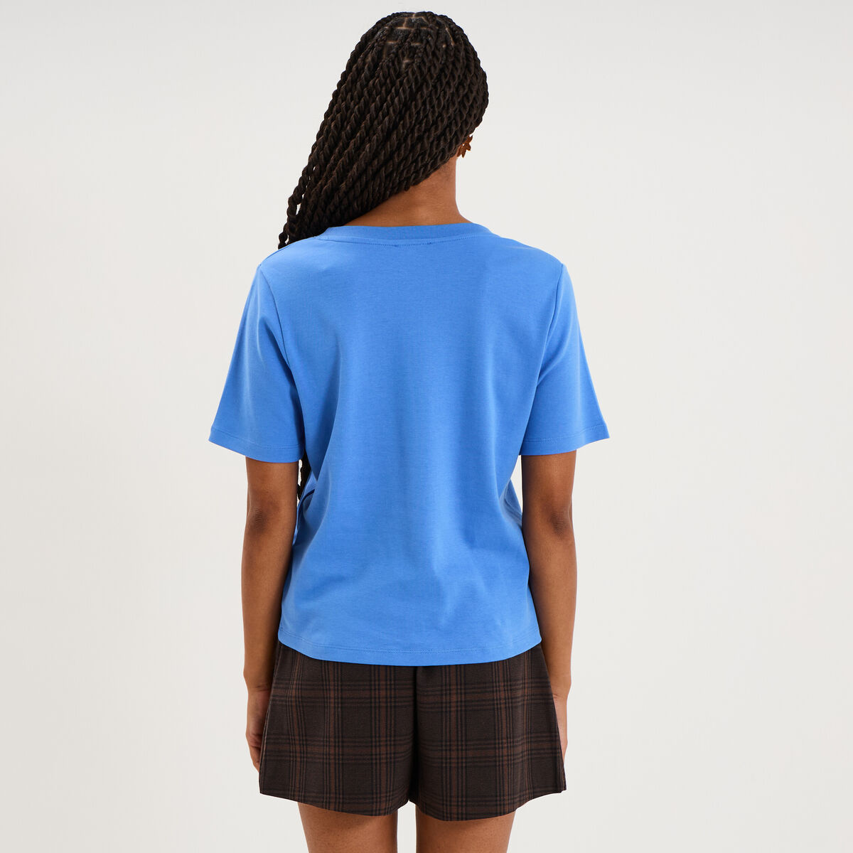 T-shirt manches courtes col rond coton bleu electrique femme
