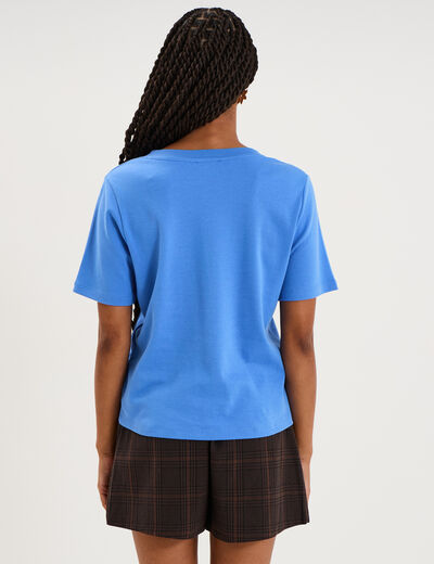 T-shirt manches courtes col rond coton bleu electrique femme