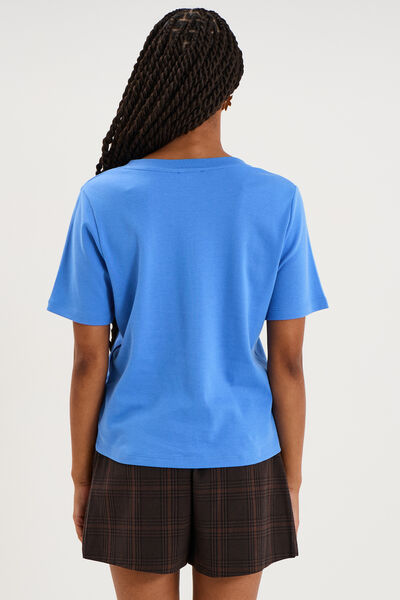 T-shirt manches courtes col rond coton bleu electrique femme