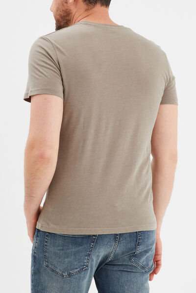 T-shirt manches courtes coton col V taupe homme