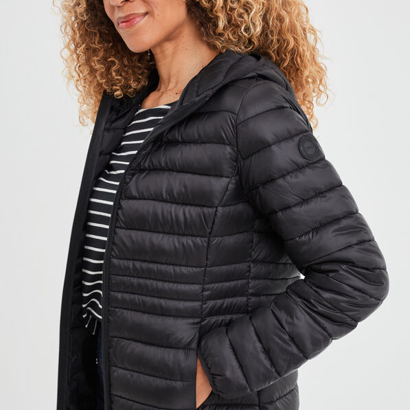 Doudoune mi-longue ajustée à capuche noir femme