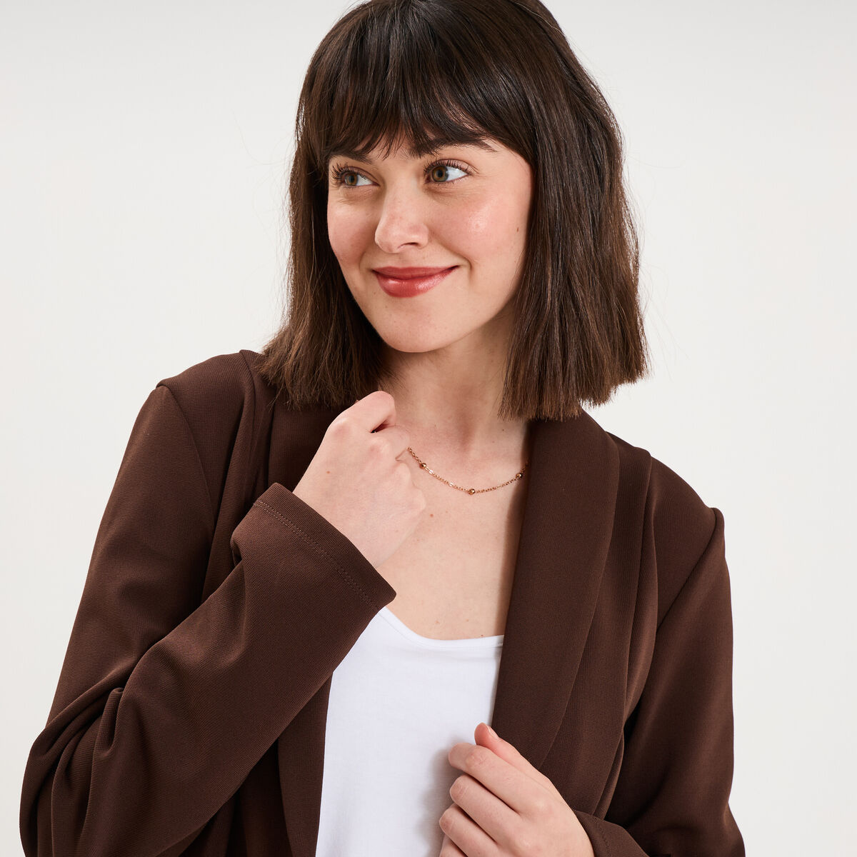Blazer col tailleur manches longues marron fonc&eacute; femme