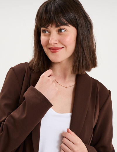 Blazer col tailleur manches longues marron fonc&eacute; femme