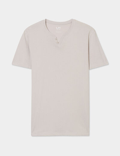 T-shirt manches courtes col tunisien gris clair homme