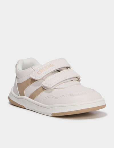 Tennis basses barefoot &agrave; scratchs creme fille