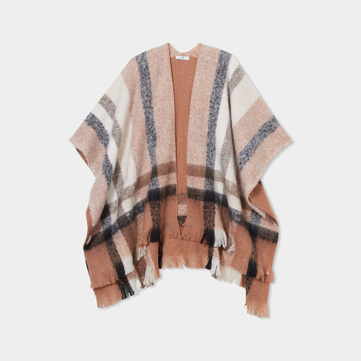 Poncho avec franges marron femme