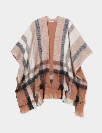 Poncho avec franges marron femme