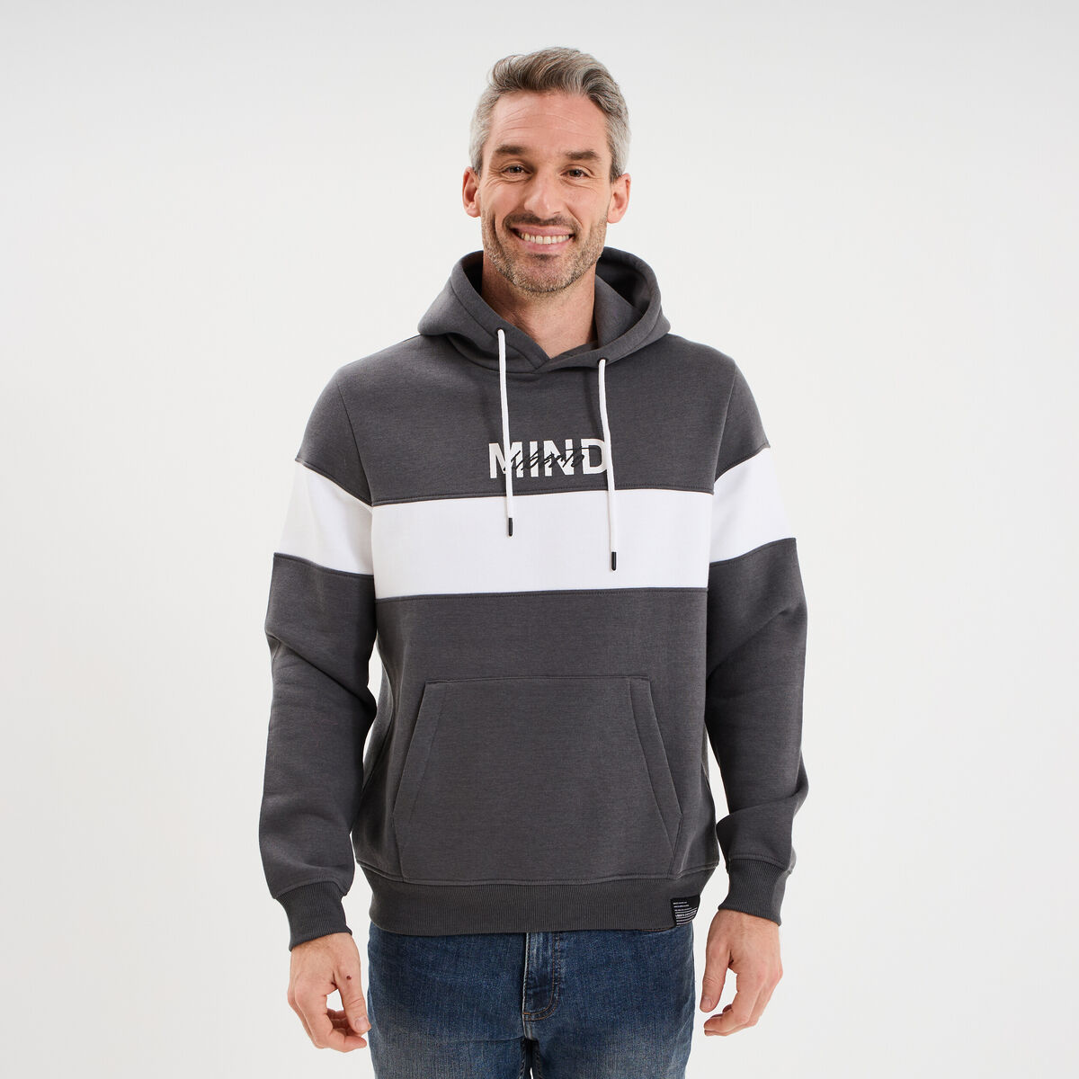 Sweat hoodie molleton manches longues gris fonc&eacute; homme