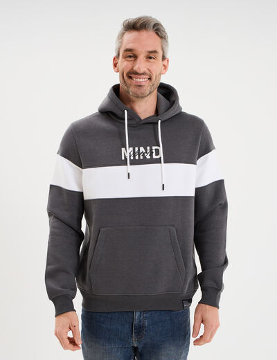 Sweat hoodie molleton manches longues gris fonc&eacute; homme