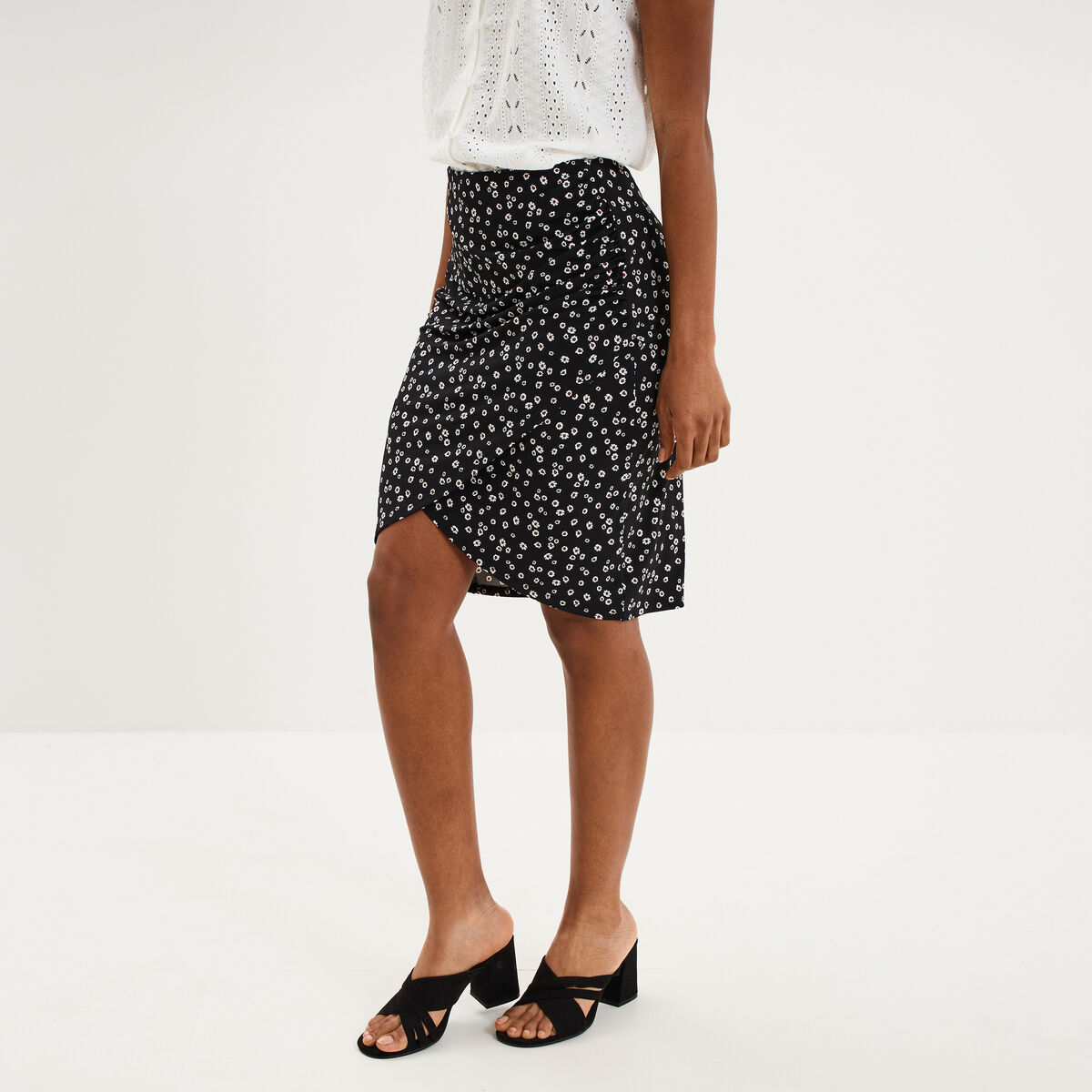 Jupe courte taille &eacute;lastiqu&eacute;e stretch noir femme