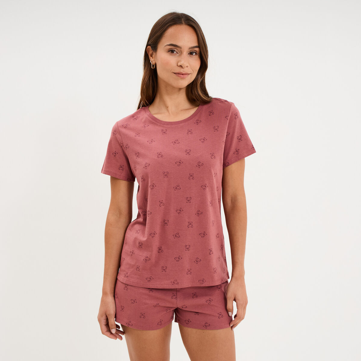 Ensemble pyjama short t-shirt coton rose femme