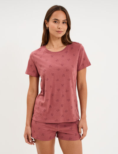 Ensemble pyjama short t-shirt coton rose femme