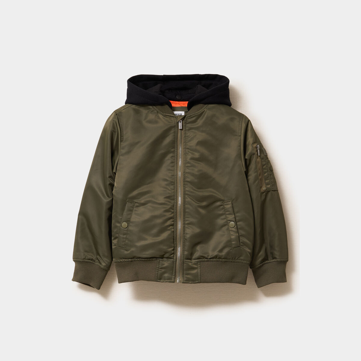 Blouson bomber &agrave; capuche vert kaki gar&ccedil;on