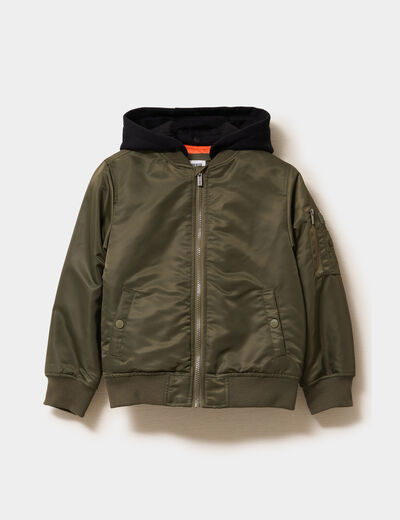 Blouson bomber &agrave; capuche vert kaki gar&ccedil;on