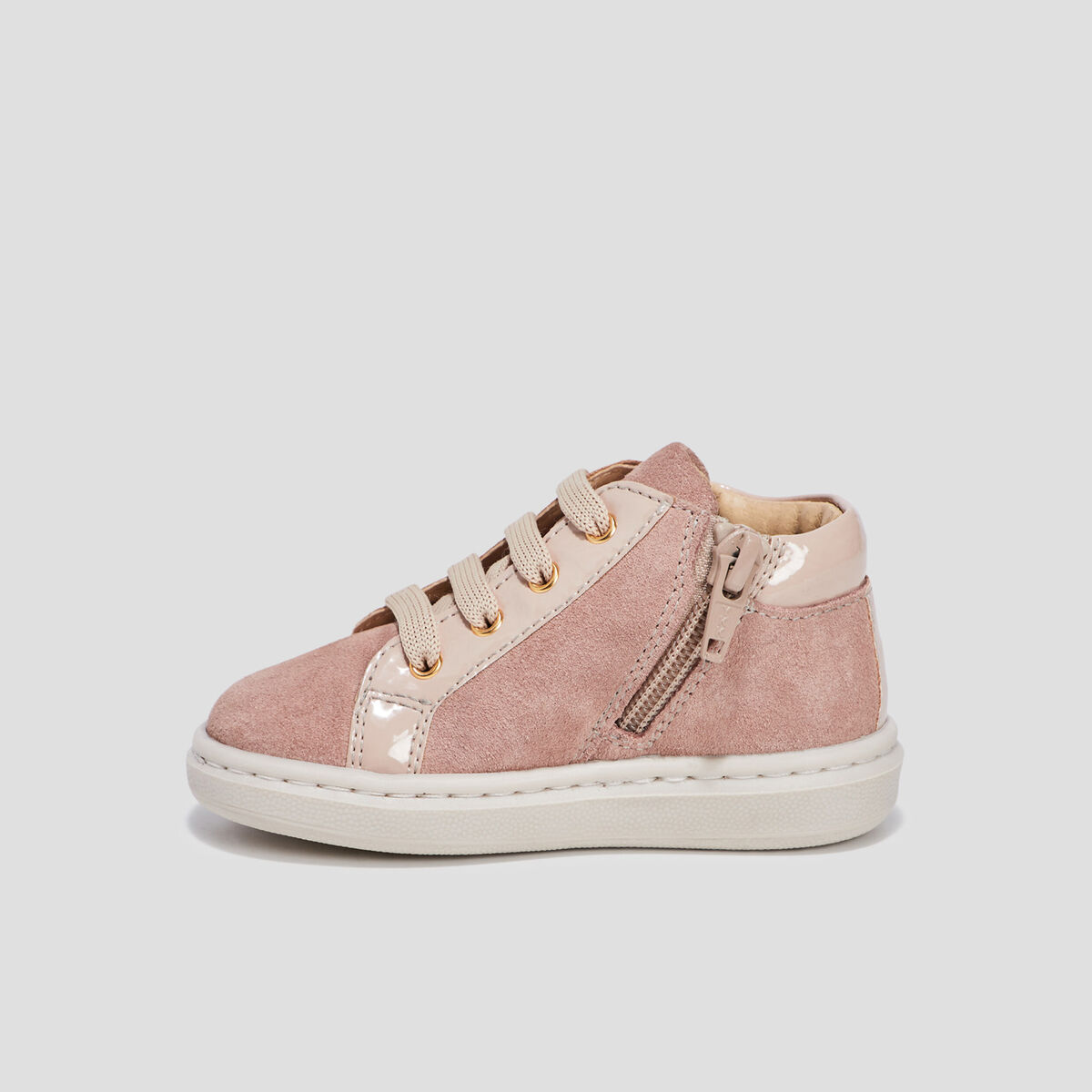 Baskets montantes en cuir rose bébé fille