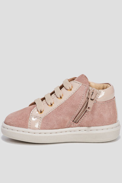Baskets montantes en cuir rose bébé fille