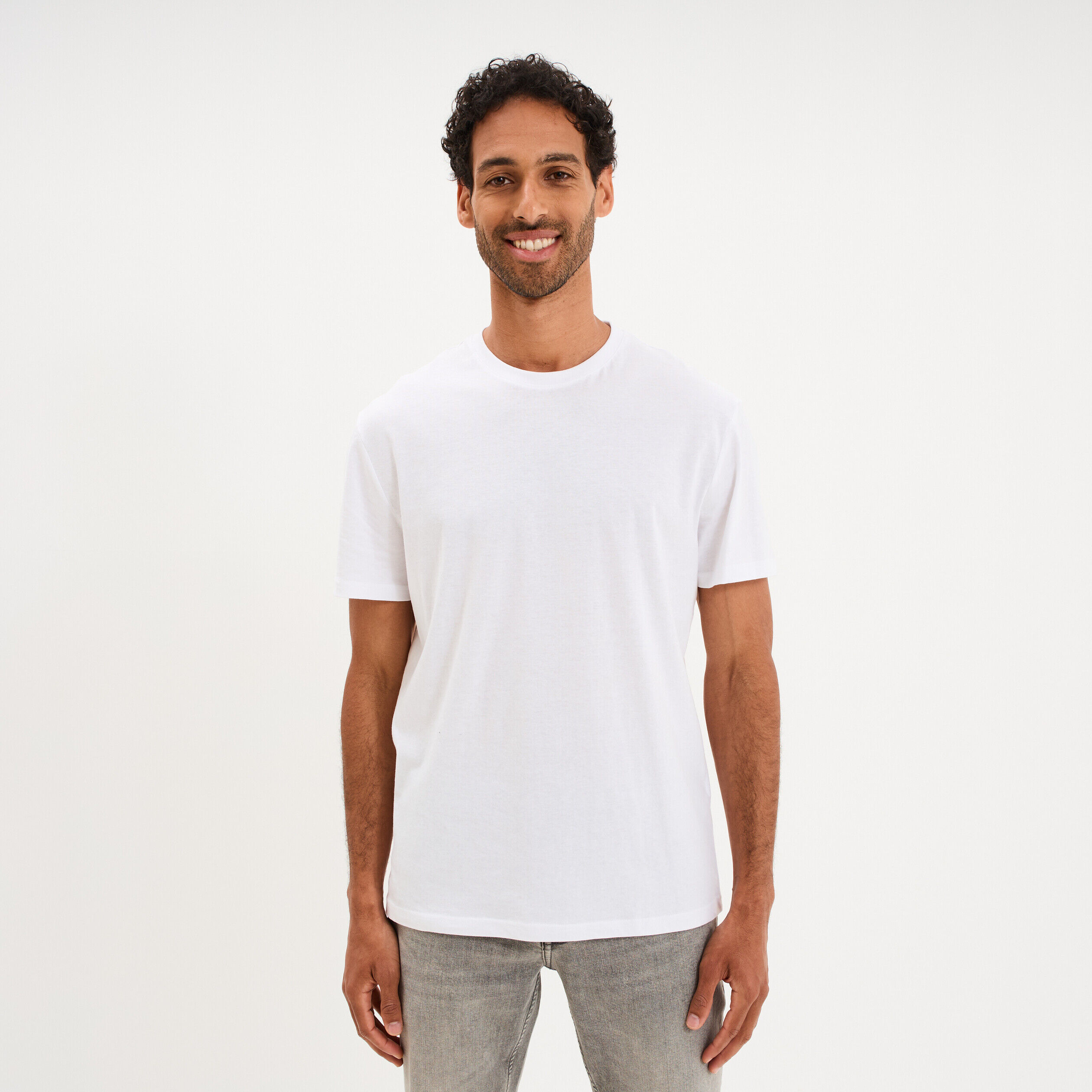 T-shirt droit en coton manches courtes blanc homme LH