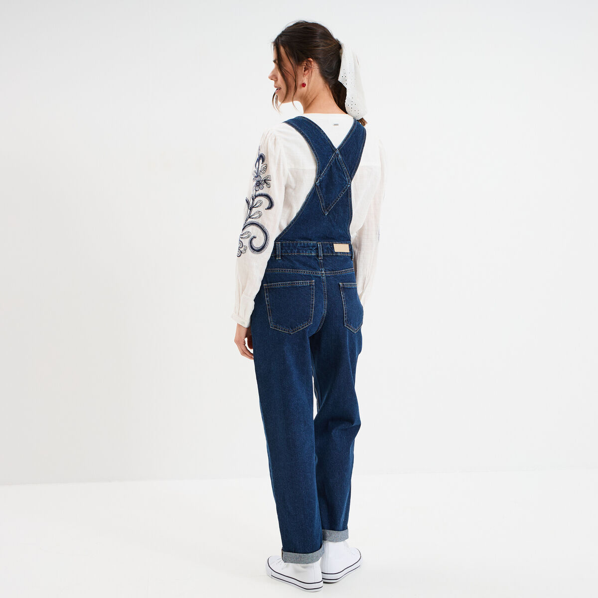 Salopette en jean mom boutonnée bleu foncé femme