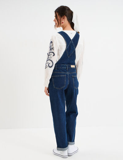Salopette en jean mom boutonnée bleu foncé femme