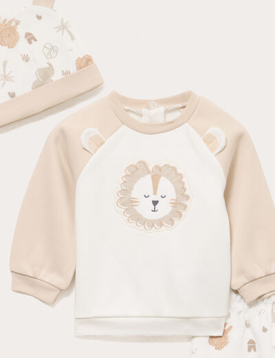 Ensemble 3 pi&egrave;ces avec sweat et pantalon blanc b&eacute;b&eacute;