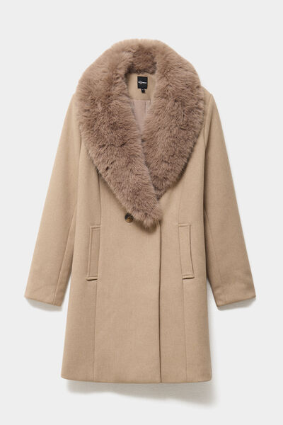 Manteau col fausse fourrure amovible taupe femme