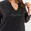 Blouse manches 3/4 pliss&eacute;e paillettes noir femme grande taille