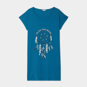 Chemise de nuit manches courtes bleu canard femme grande taille