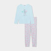 Ensemble pyjama pantalon t-shirt coton bleu turquoise fille