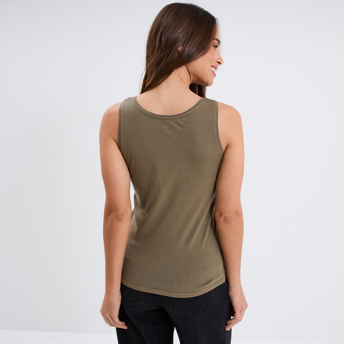 Débardeur bretelles larges coton vert kaki femme