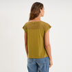 T-shirt col en V ajour&eacute; &eacute;paules et dos vert olive femme