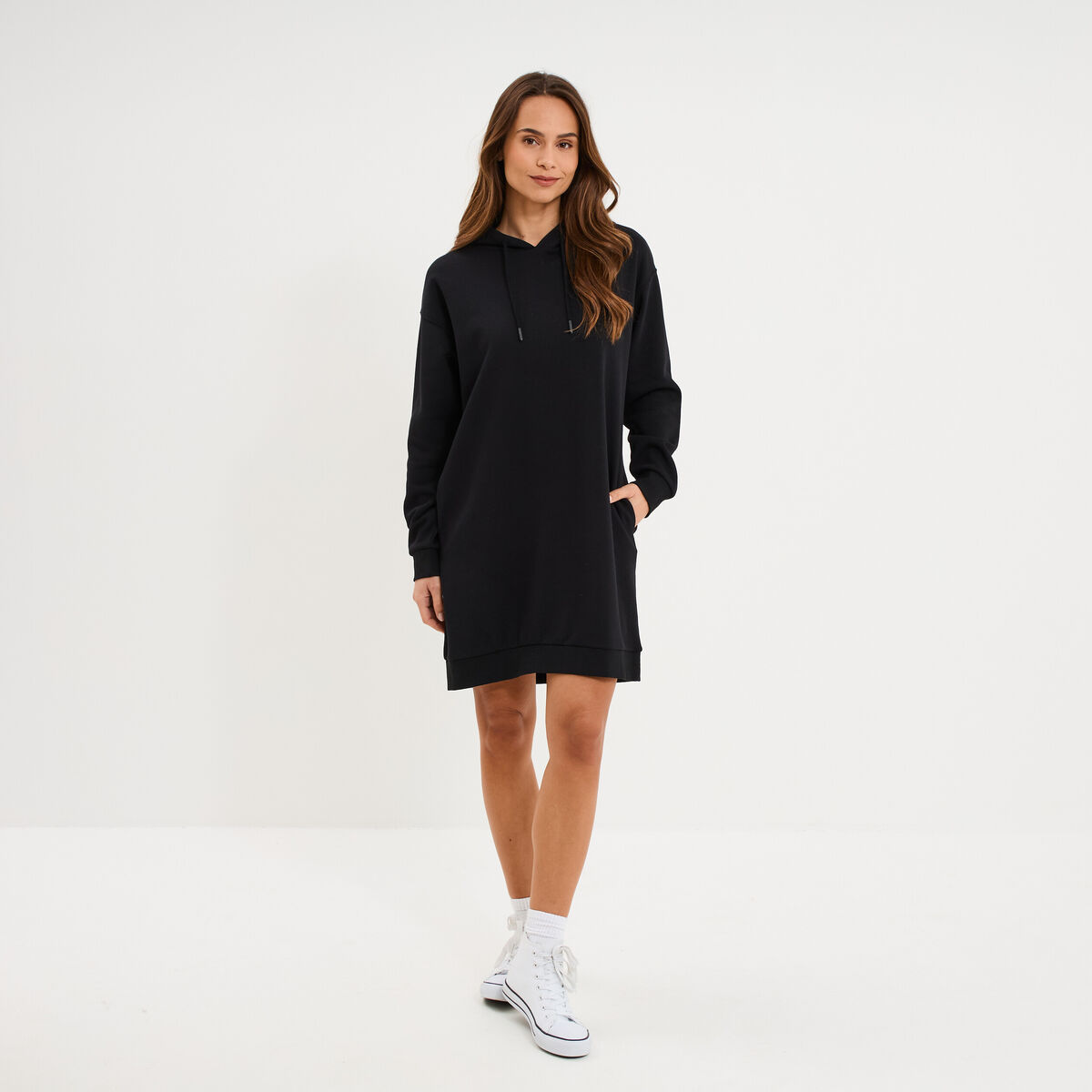 Robe sweat &agrave; capuche noir femme