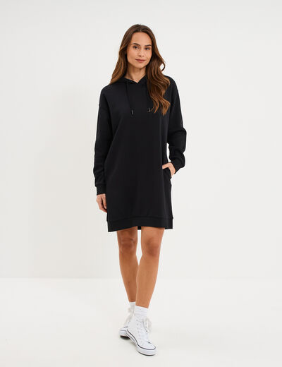 Robe sweat &agrave; capuche noir femme