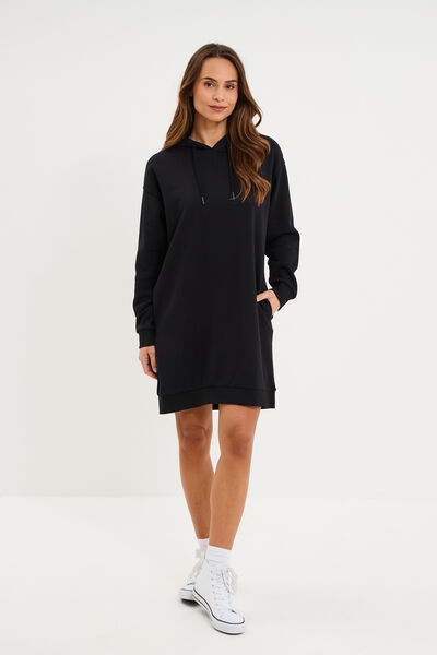 Robe sweat &agrave; capuche noir femme