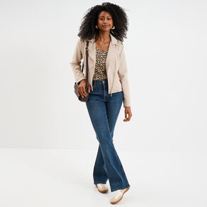 veste courte esprit biker effet suedine beige femme Veste courte esprit biker effet suédine beige femme