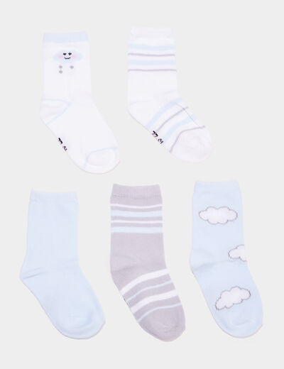 Lot de 5 paires chaussettes bleu ciel bébé garçon